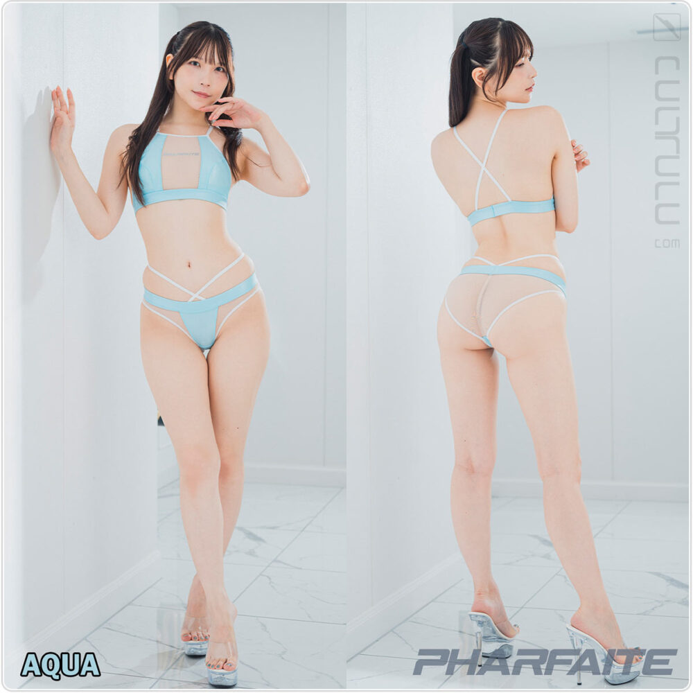 pharfaite wetlook sheer twopiece swimsuit bikini pf674 aqua baby blue