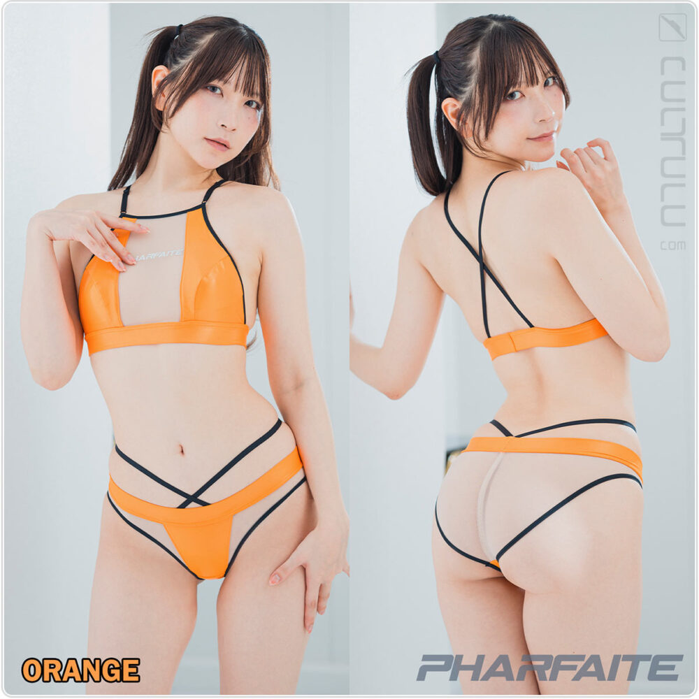 pharfaite wetlook sheer twopiece swimsuit bikini pf674 orange