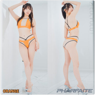 pharfaite wetlook sheer twopiece swimsuit bikini pf674 orange