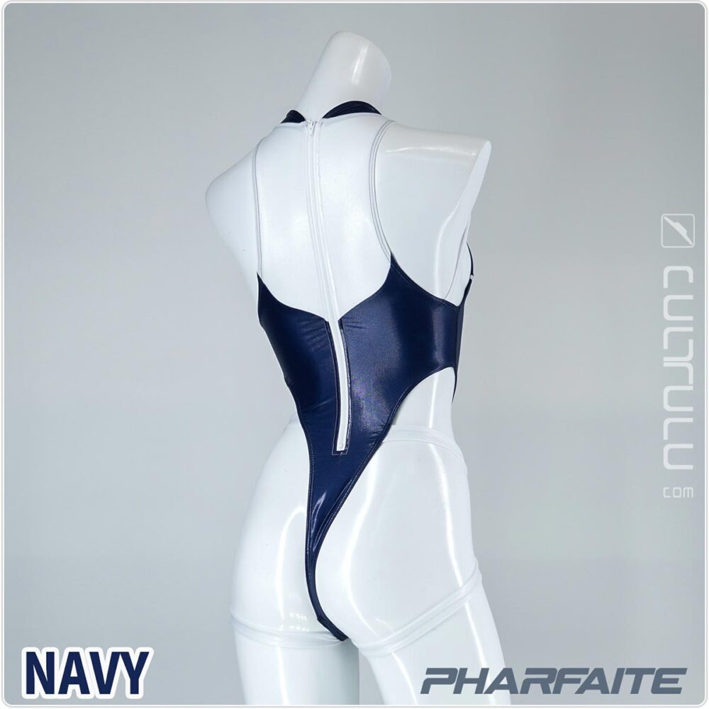 pharfaite pf675 sgs wetlook spider binder string swimsuit navy