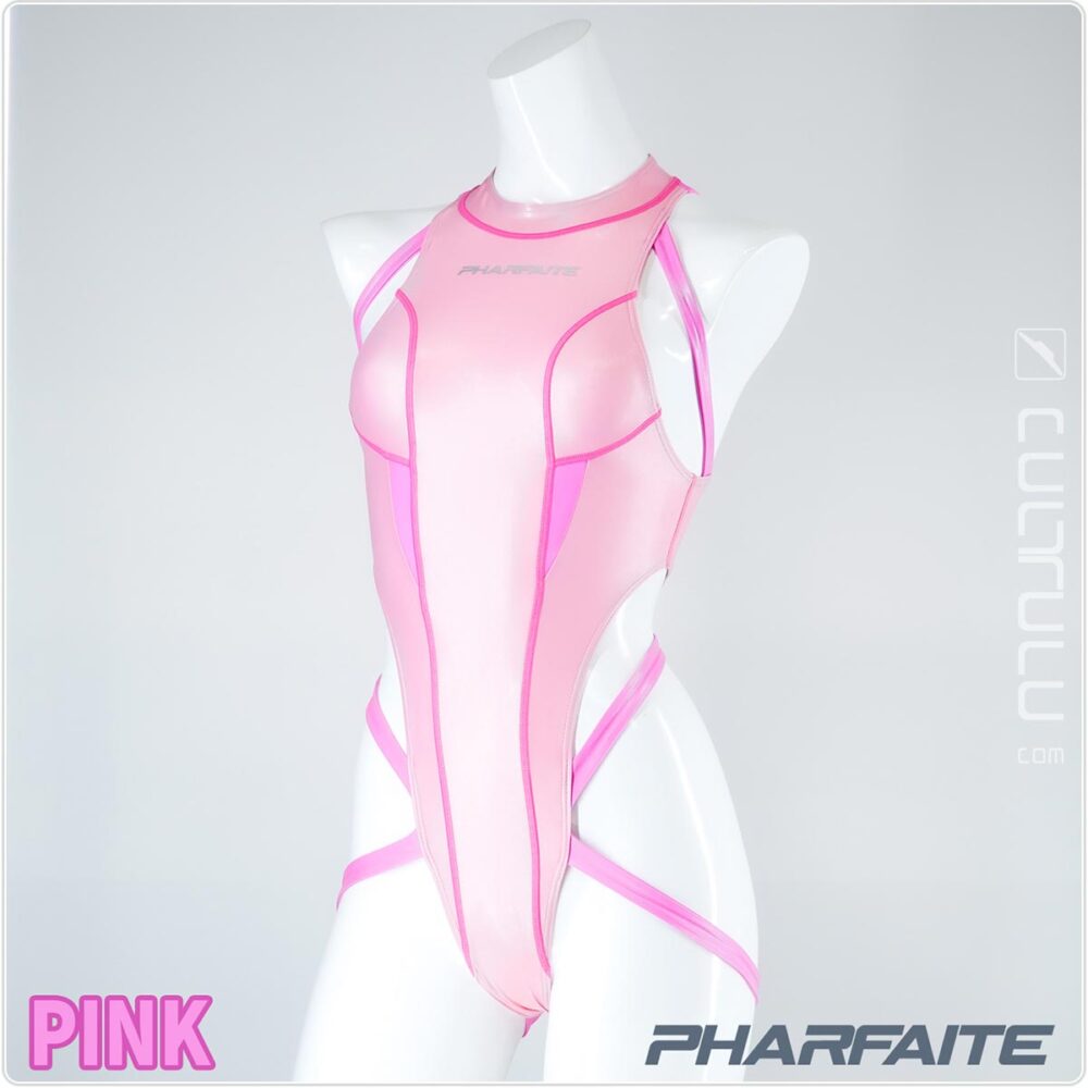 pharfaite pf675 sgs wetlook spider binder string swimsuit pink