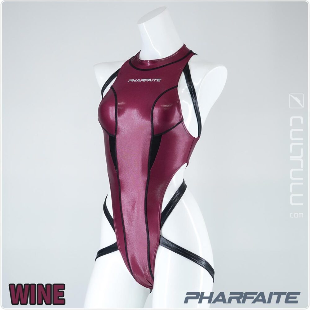 pharfaite pf675 sgs wetlook spider binder string swimsuit wine-black