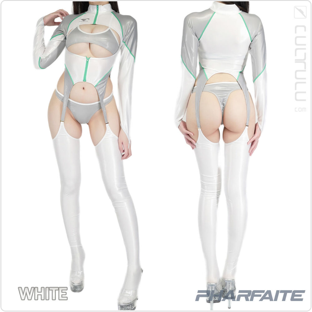 Pharfaite sporty bondage wetlook bodysuit bikini PF676 in white