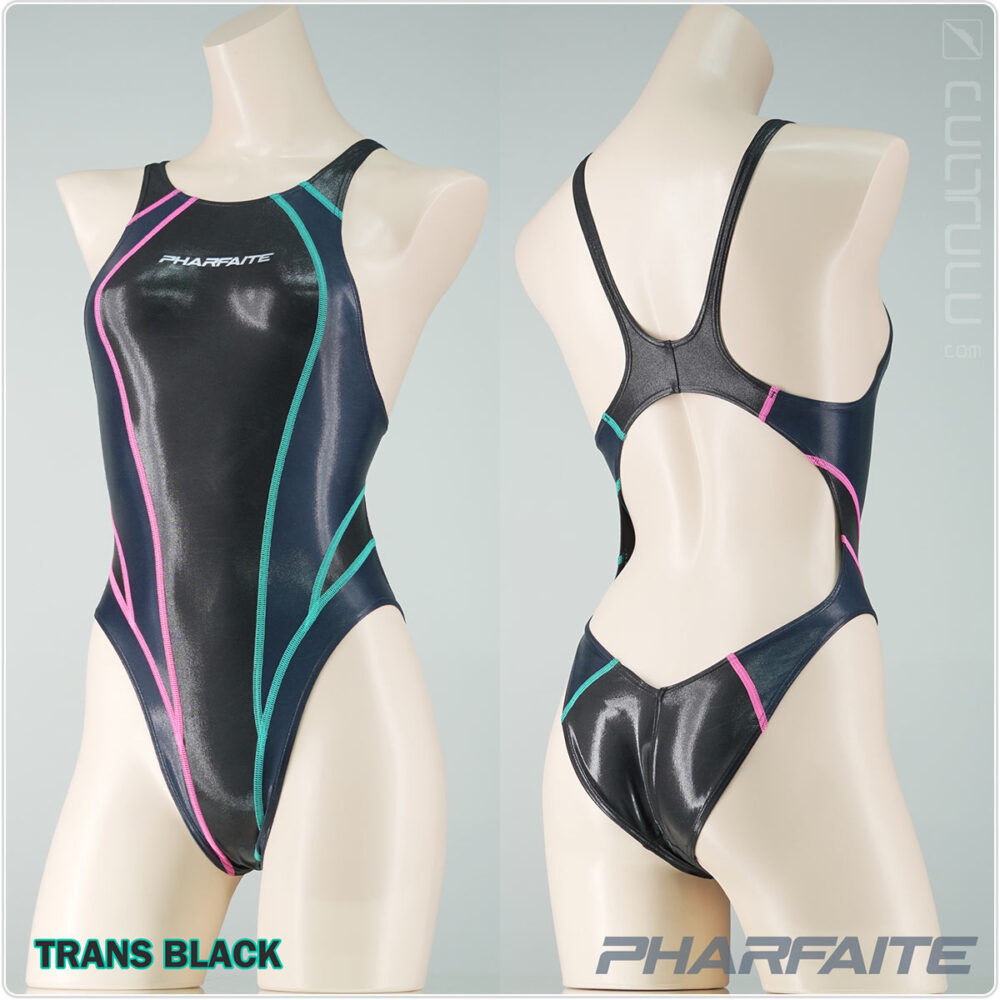 pharfaite pf684 flatseamer neon wetlook swimsuit black