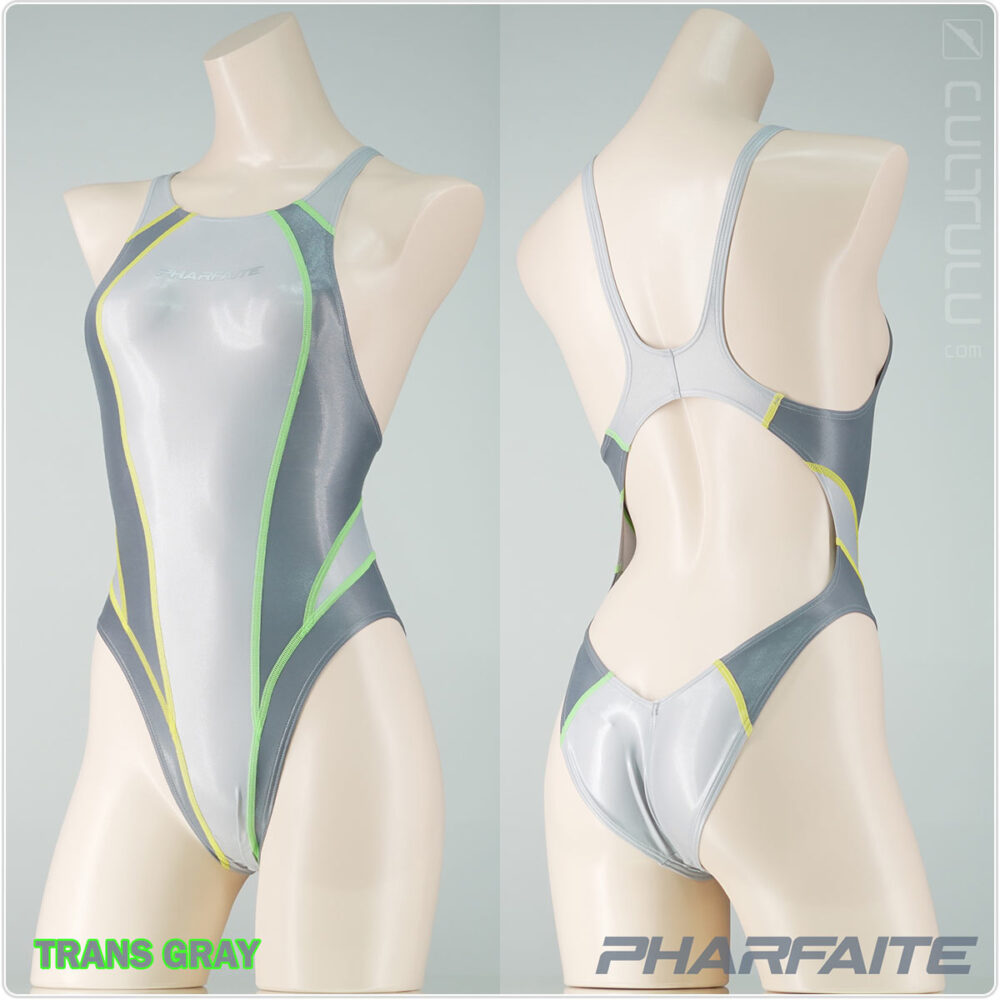 pharfaite pf684 flatseamer neon wetlook swimsuit grey