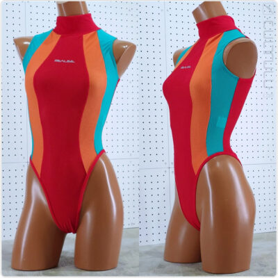 Realise N-0371MSH soft-mesh swimsuit tricolor red-orange-turquoise